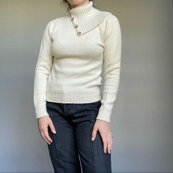 NWT Alpaca Adventures Cream Alpaca Wool Cowl Neck Button Peruvian Sweater Sz M - Picture 3 of 11